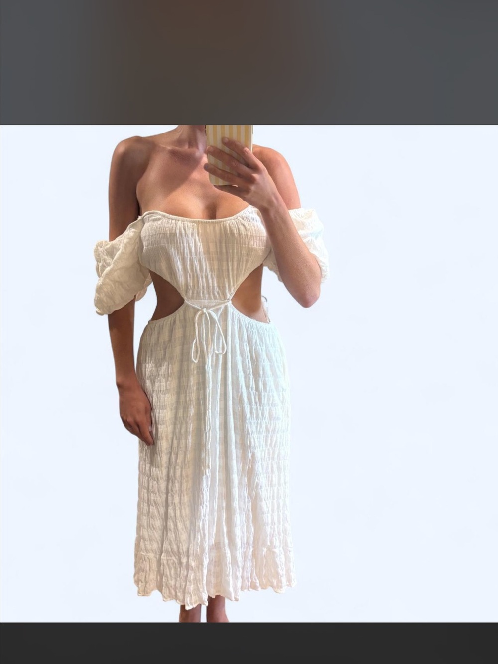 Off-Shoulder White Cutout Midi Dress